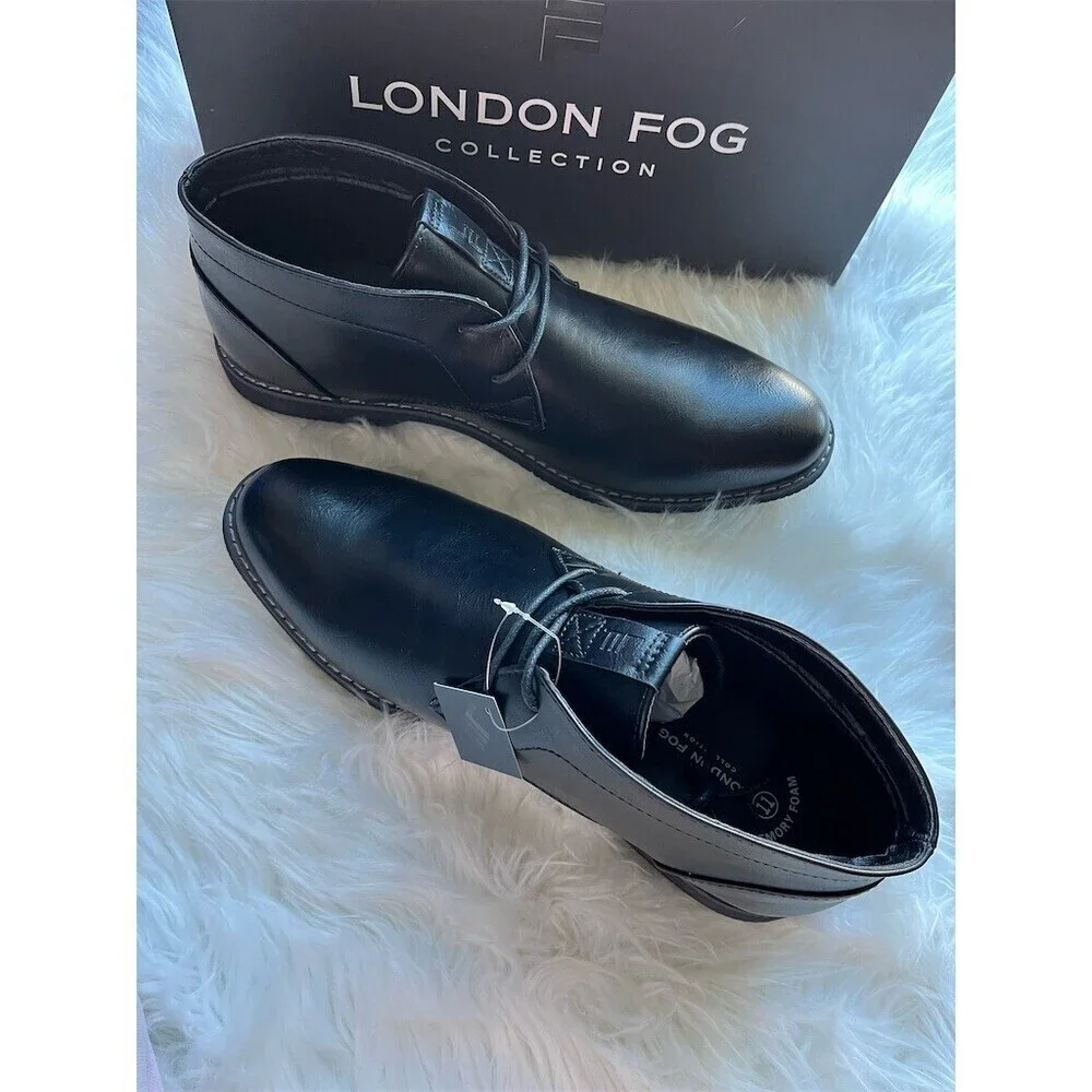 🆕London Fog Men's Chukka Boots Black Lace-Up Memory Foam Size 11M